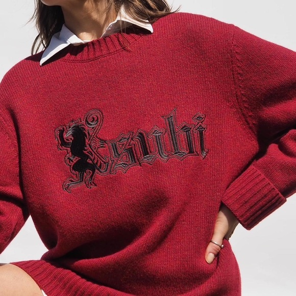 BURGUNDY WOOL KNIT KSUBI SWEATER - Picture 2 of 4